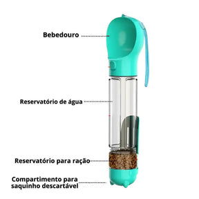 Garrafa Portátil para Pets 4 em 1 - PetWater, Garrafa Portátil com Alça e Porta Petisco Azul, Garrafa de Água Portátil para Cachorro, Garrafa de água para Cachorros